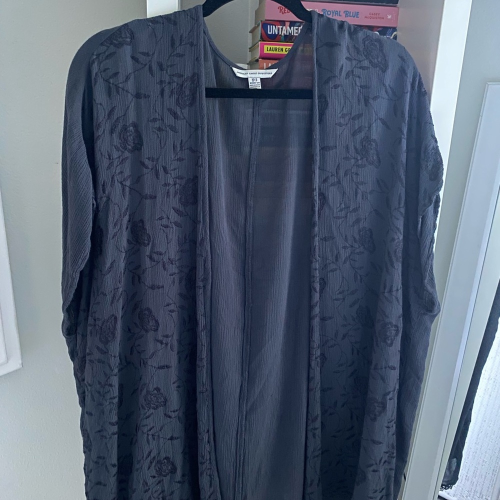 Dark grey floral embroidered beach cover up caftan
